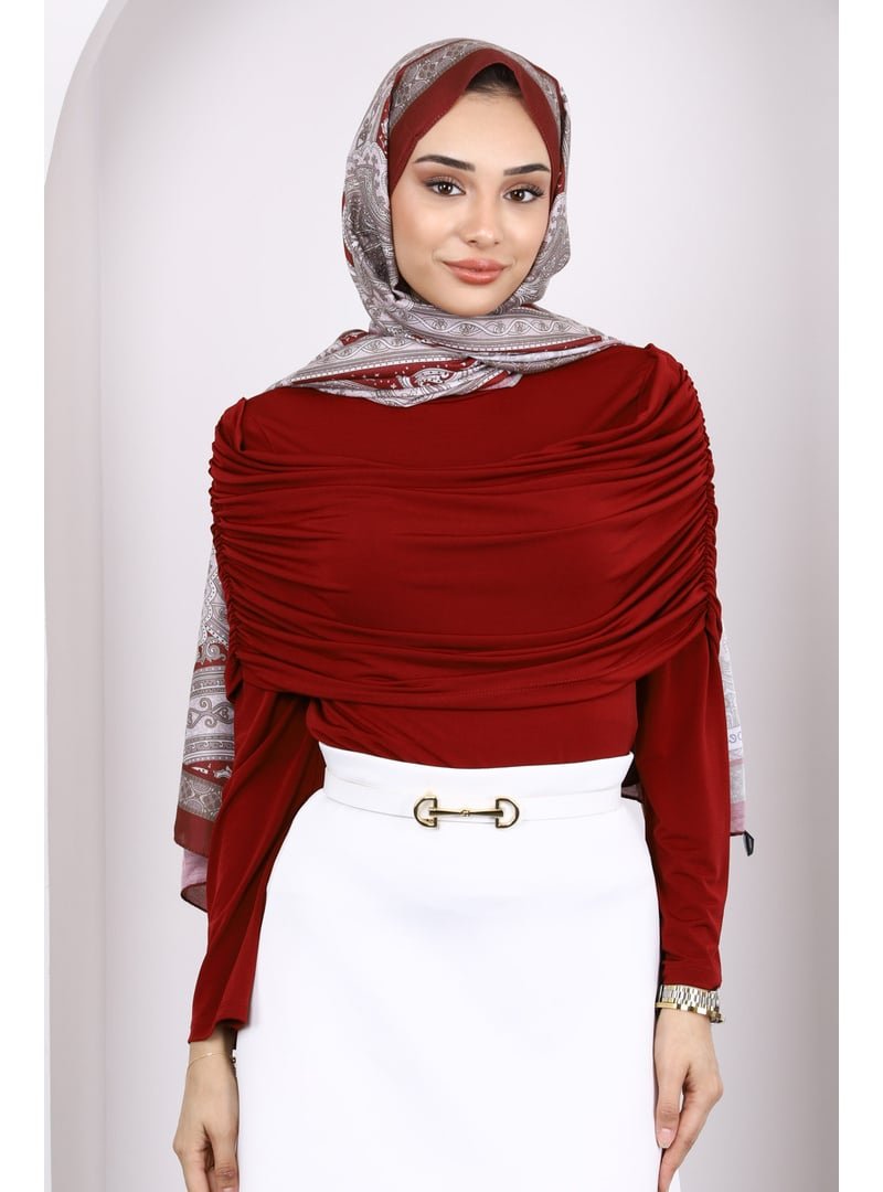 İmaj Butik Bordo Kol Yaka Detaylı Sandy Bluz