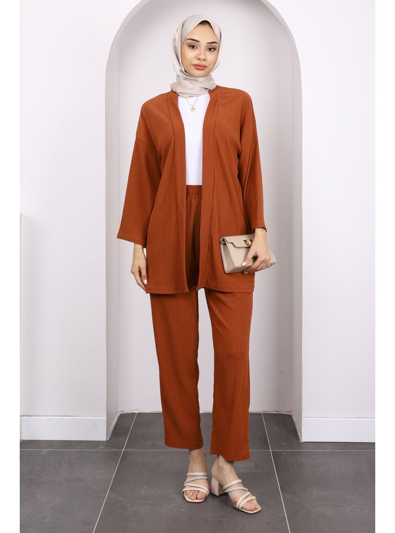 İmaj Butik Kiremit Bürümcük Kimono Pantolon Takım