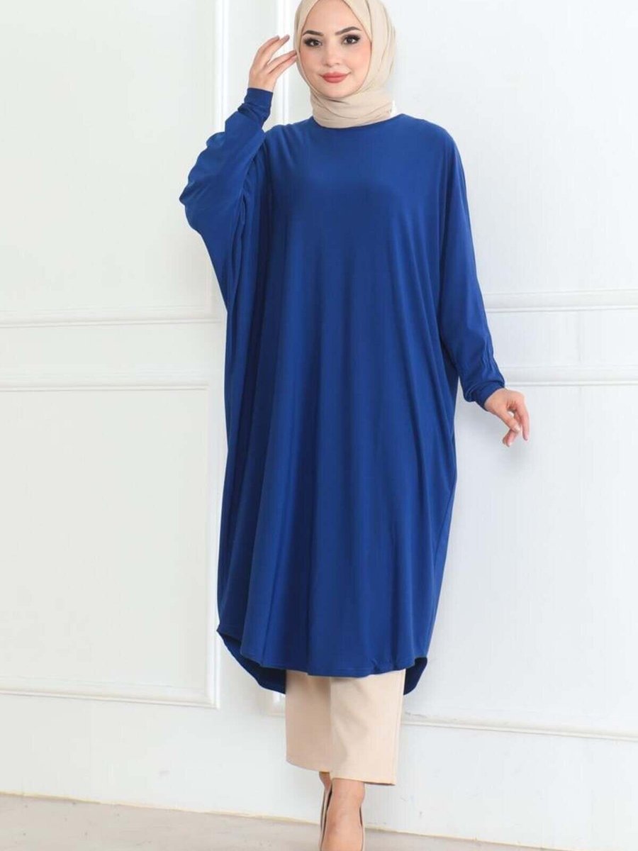 Mec Fashion Saks Mavisi Yarasa Kol Salaş Tunik