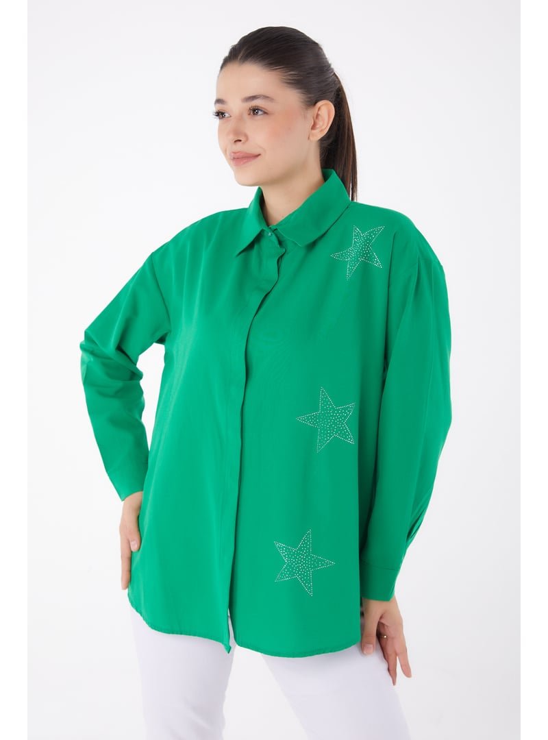 Tofisa Yesıl Yıldız Taşlı Gömlek Yesil