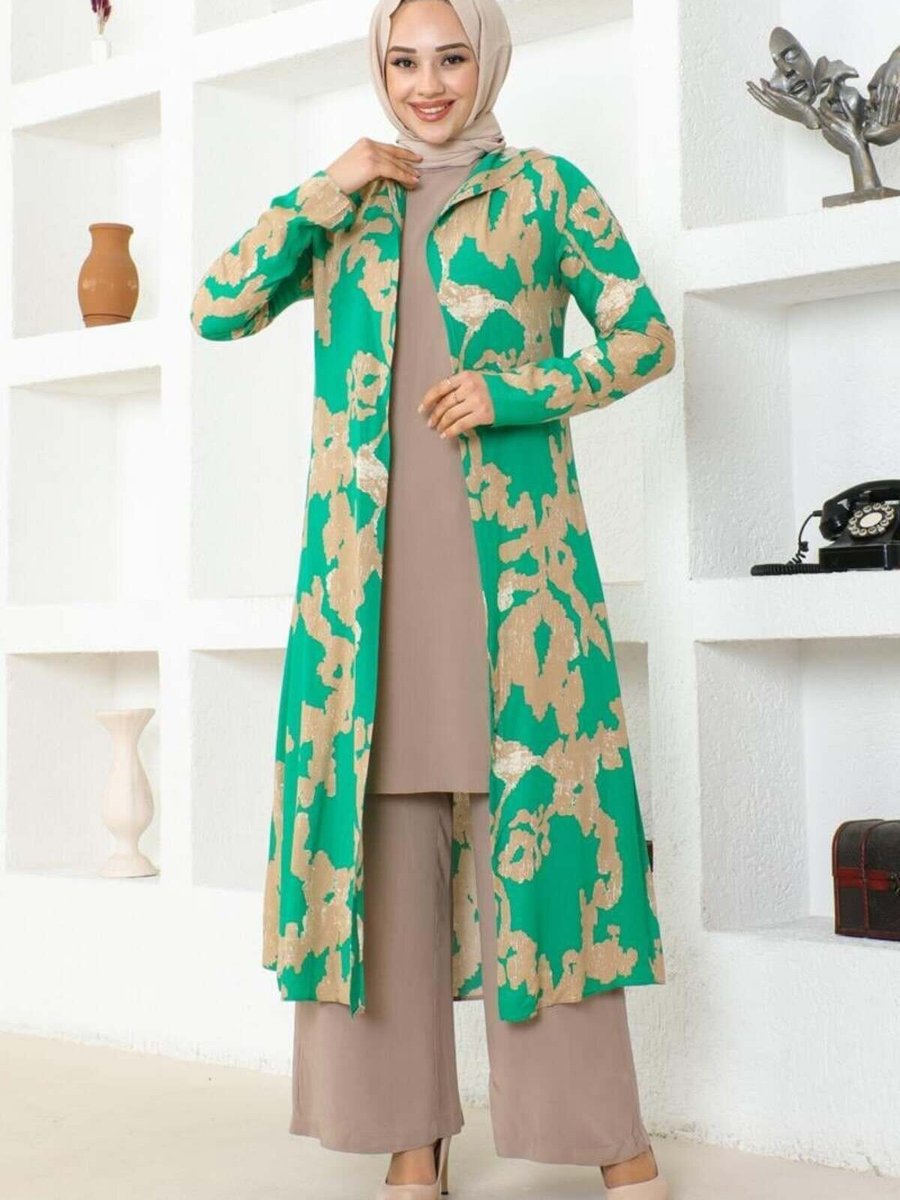 Mec Fashion Yeşil Desenli Üçlü Takım