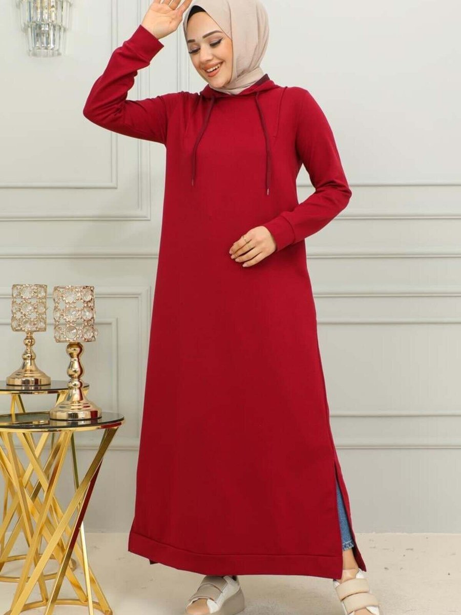 Mec Fashion Bordo Yırtmaçlı Spor Elbise