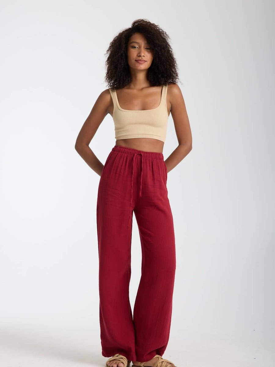 İLKCET MODA Bordo Müslin Oversize Palazzo Pantolon