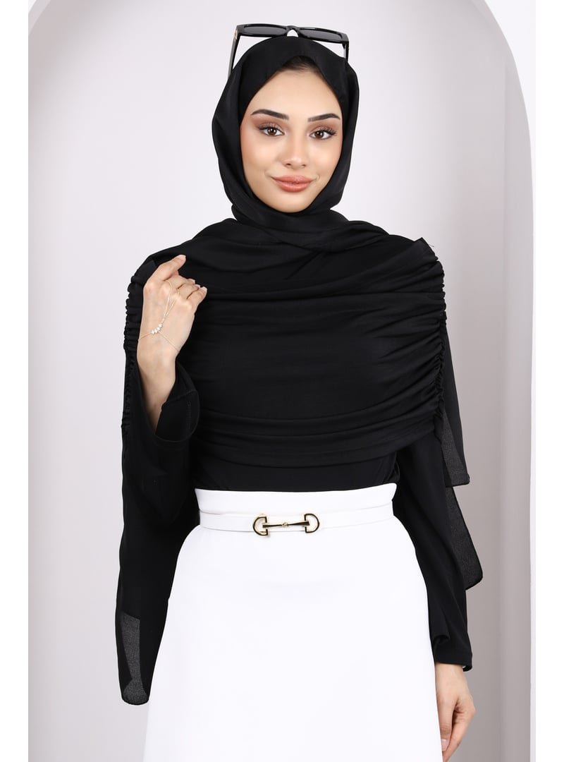 İmaj Butik Siyah Kol Yaka Detaylı Sandy Bluz