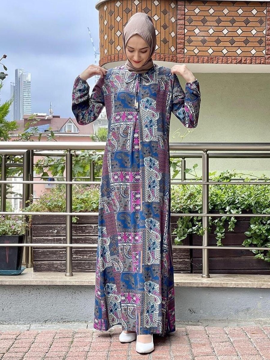 Mec Fashion Saks Mavisi Desenli Elbise