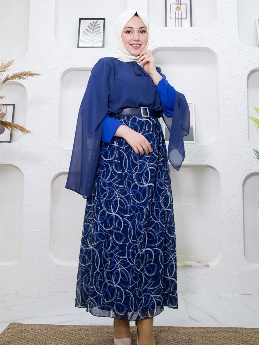 Mec Fashion Mavi Eteği Desenli Elbise
