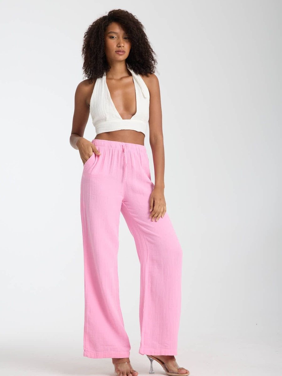 İLKCET MODA Pembe Müslin Oversize Palazzo Pantolon