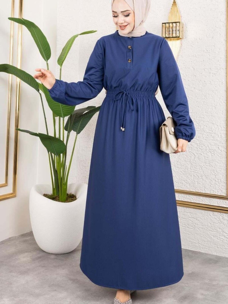 Mec Fashion İndigo Büzgülü Elbise