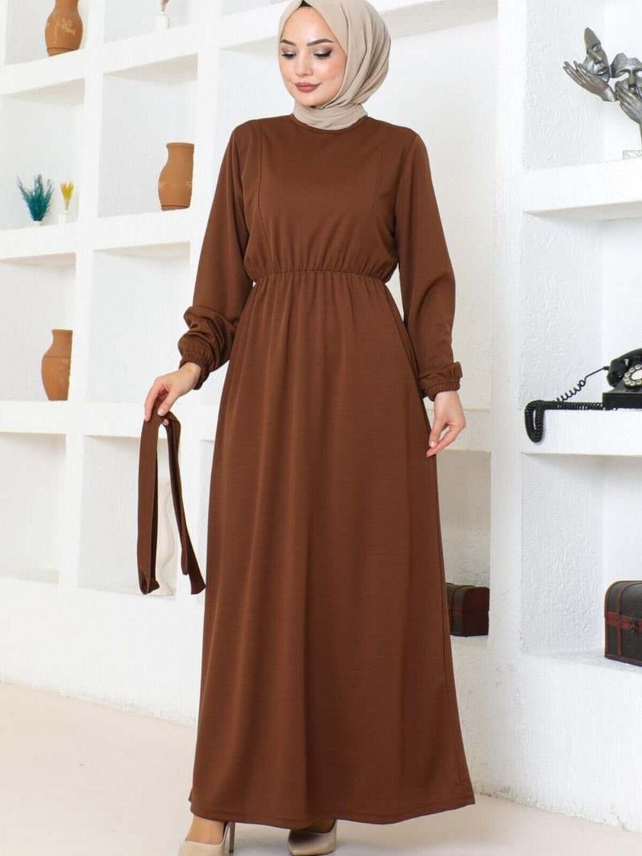 Mec Fashion Kahverengi Kuşak Detaylı Elbise
