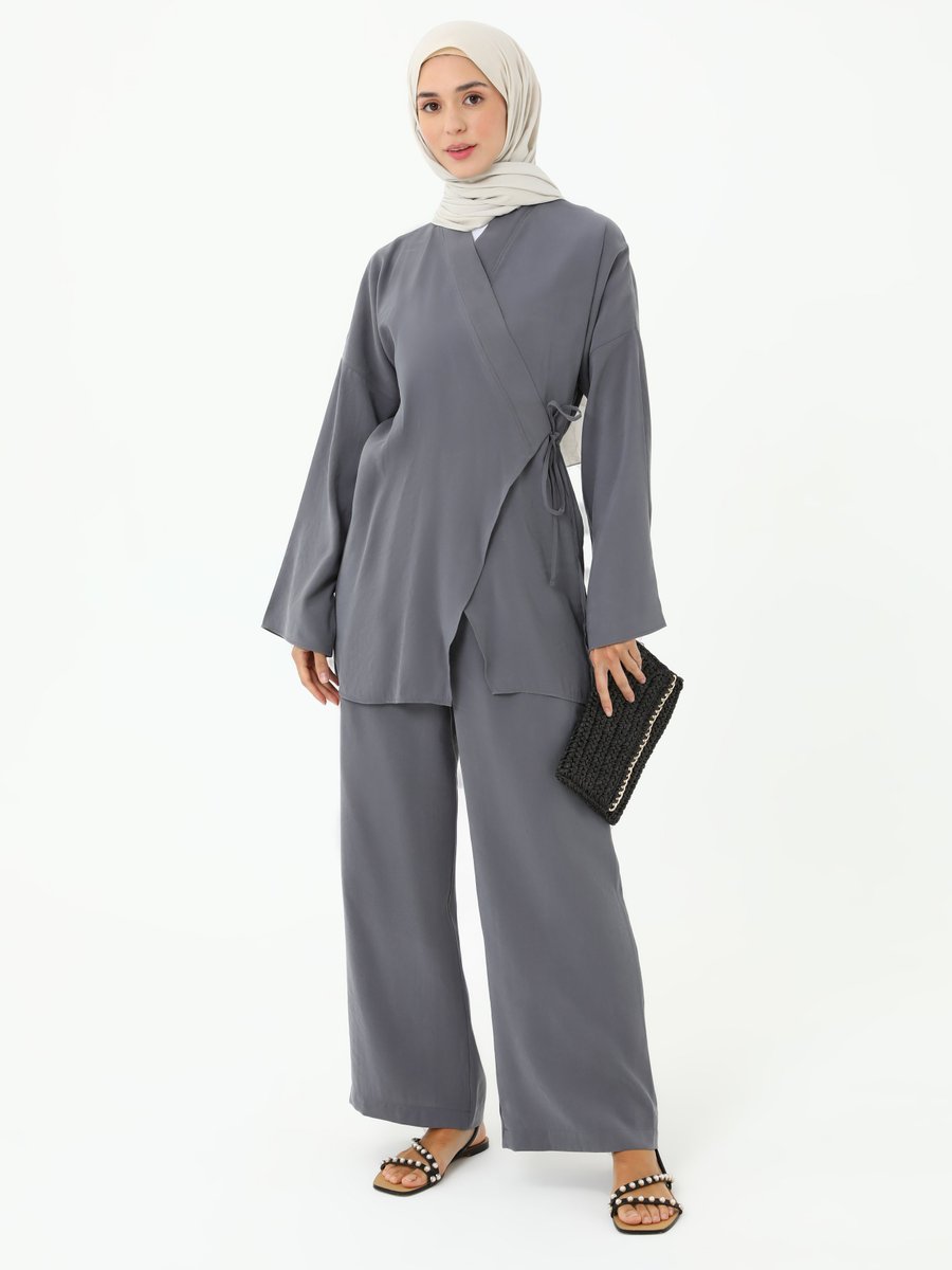Refka Gri Modal Pantolon Kimono İkili Takım