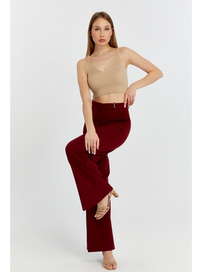 Bolivente Bordo Palazzo Geniş Paça Dokuma Kumaş Pantolon