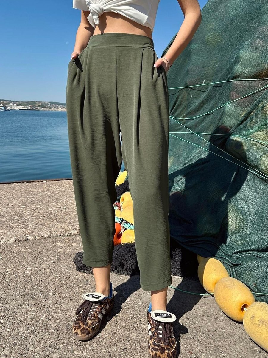 Moda cameo Yeşil Keten Şalvar Pantolon