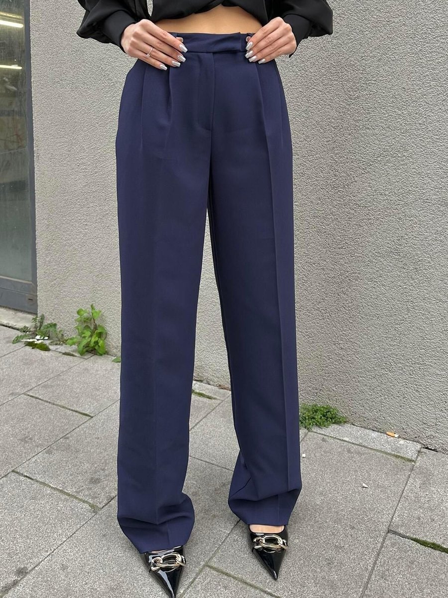 Moda cameo Lacivert Pileli Bol Paça Pantolon