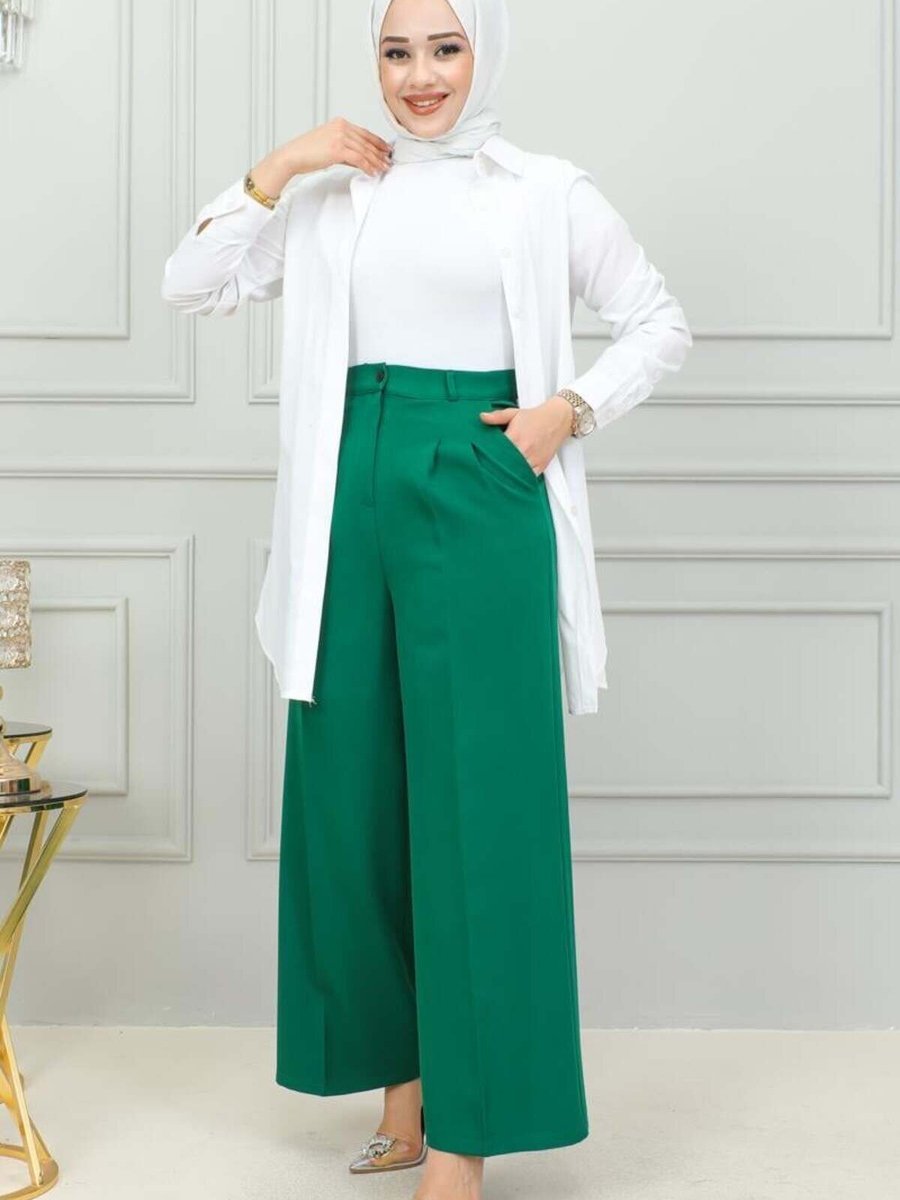 Mec Fashion Zümrüt Yeşili Palazzo Pantolon