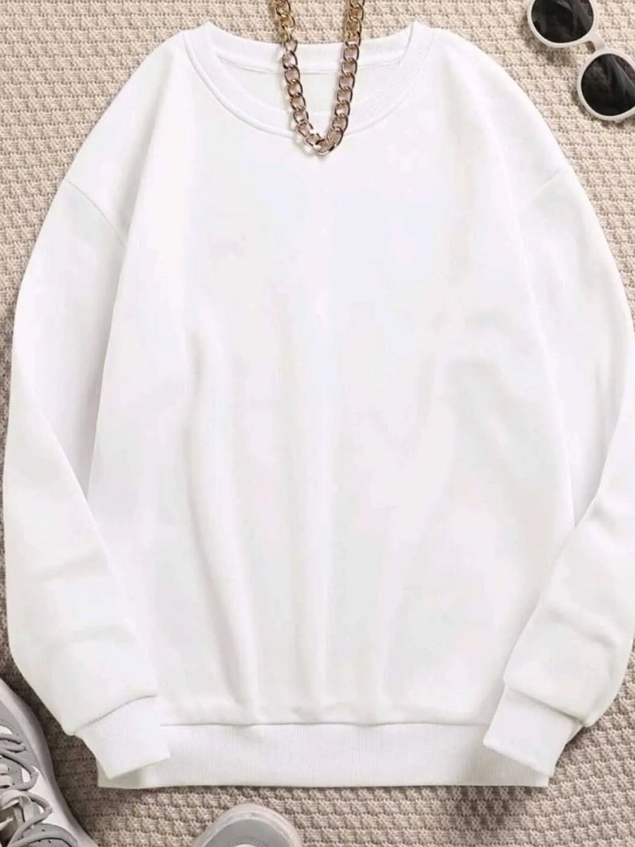 Swana Beyaz Unisex Oversize İplik Şardonlu Sweatshirt
