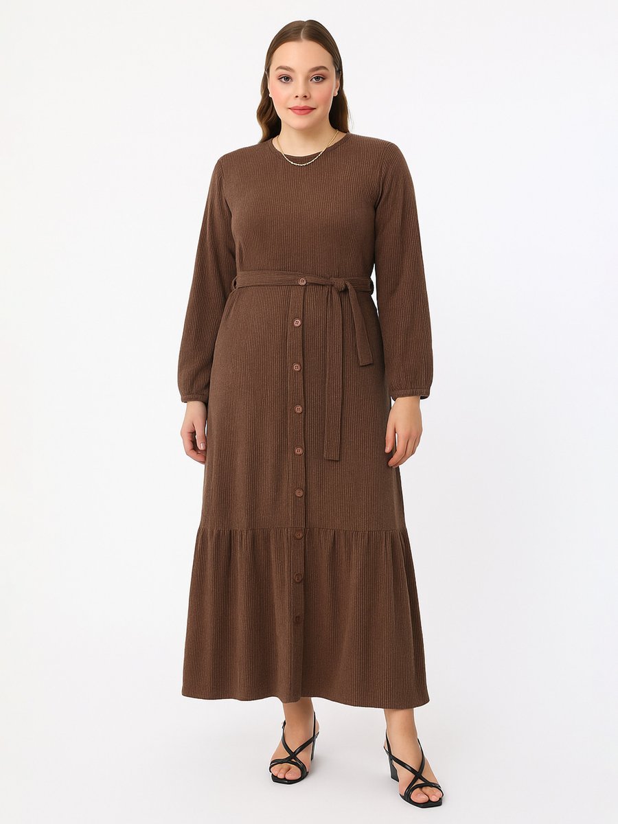 Moda Gazel Kahverengi Elbise