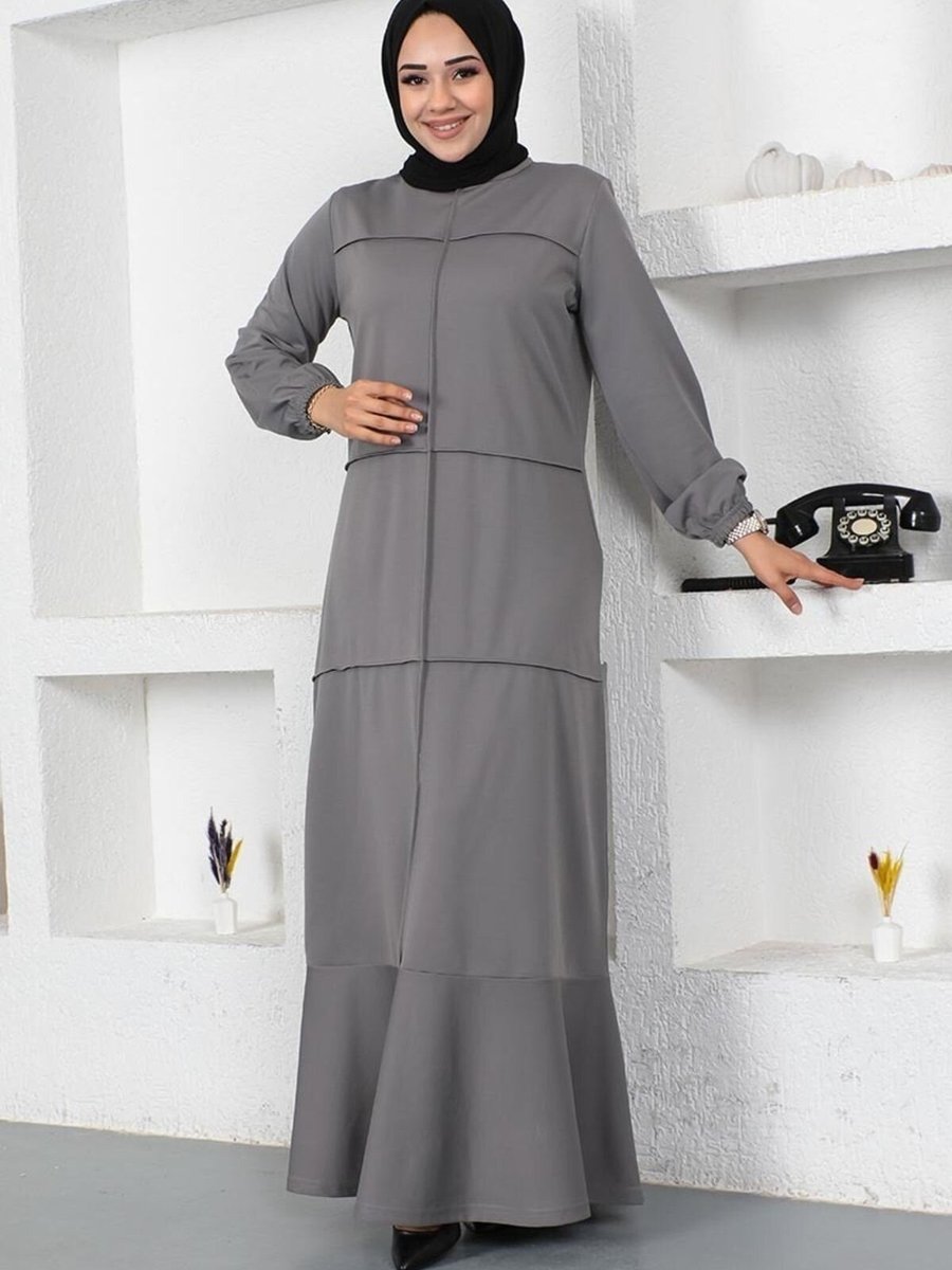 Mec Fashion Gri Dikiş Detaylı Elbise