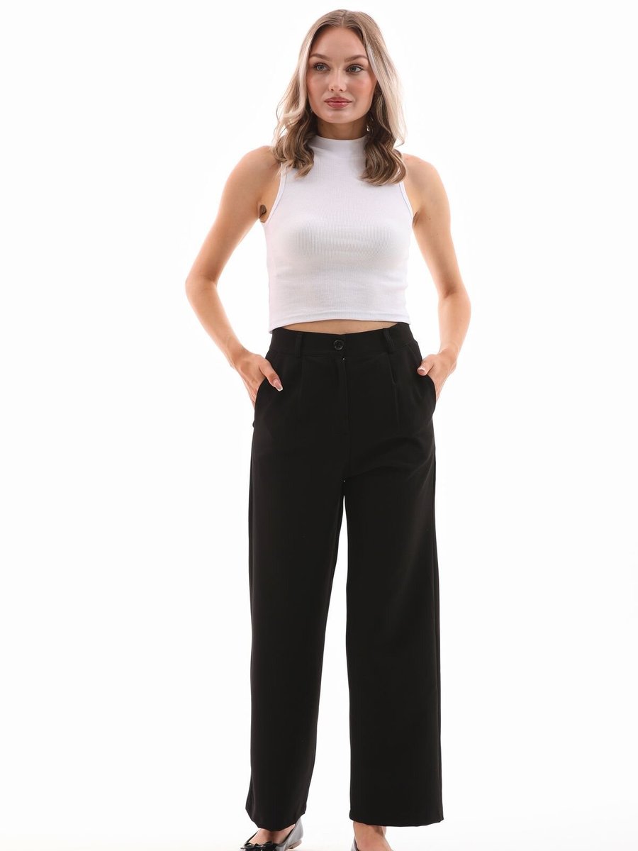 LOISY Siyah Palazzo Oversize Kesim Pantolon