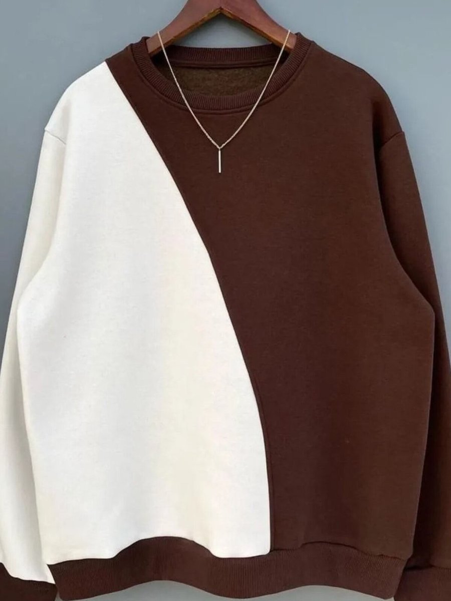 Swana Kahve Beyaz Unisex Oversize İplik Şardonlu Sweatshirt