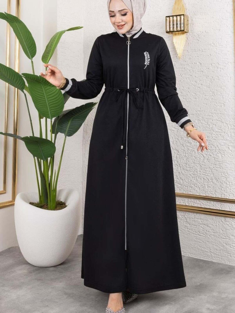 Mec Fashion Siyah Taş Detaylı Ferace