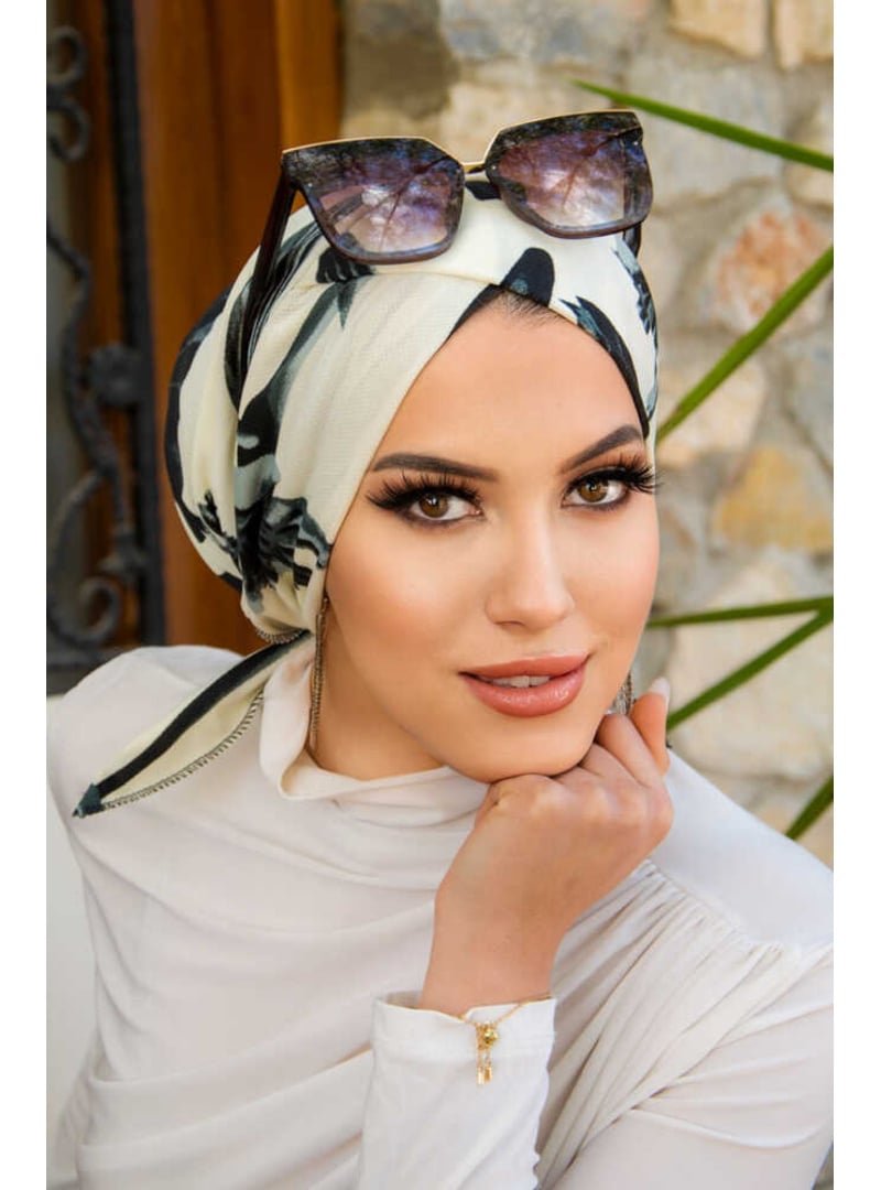 AİŞE TESETTÜR Yaprak Desen Çapraz Bantlı Bone