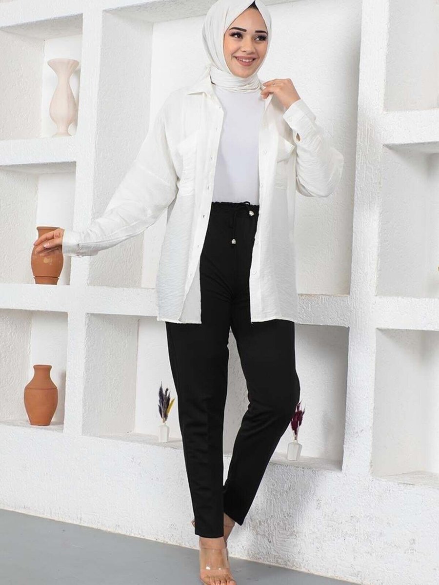 Mec Fashion Siyah Bağcıklı Kahverengi Pantolon