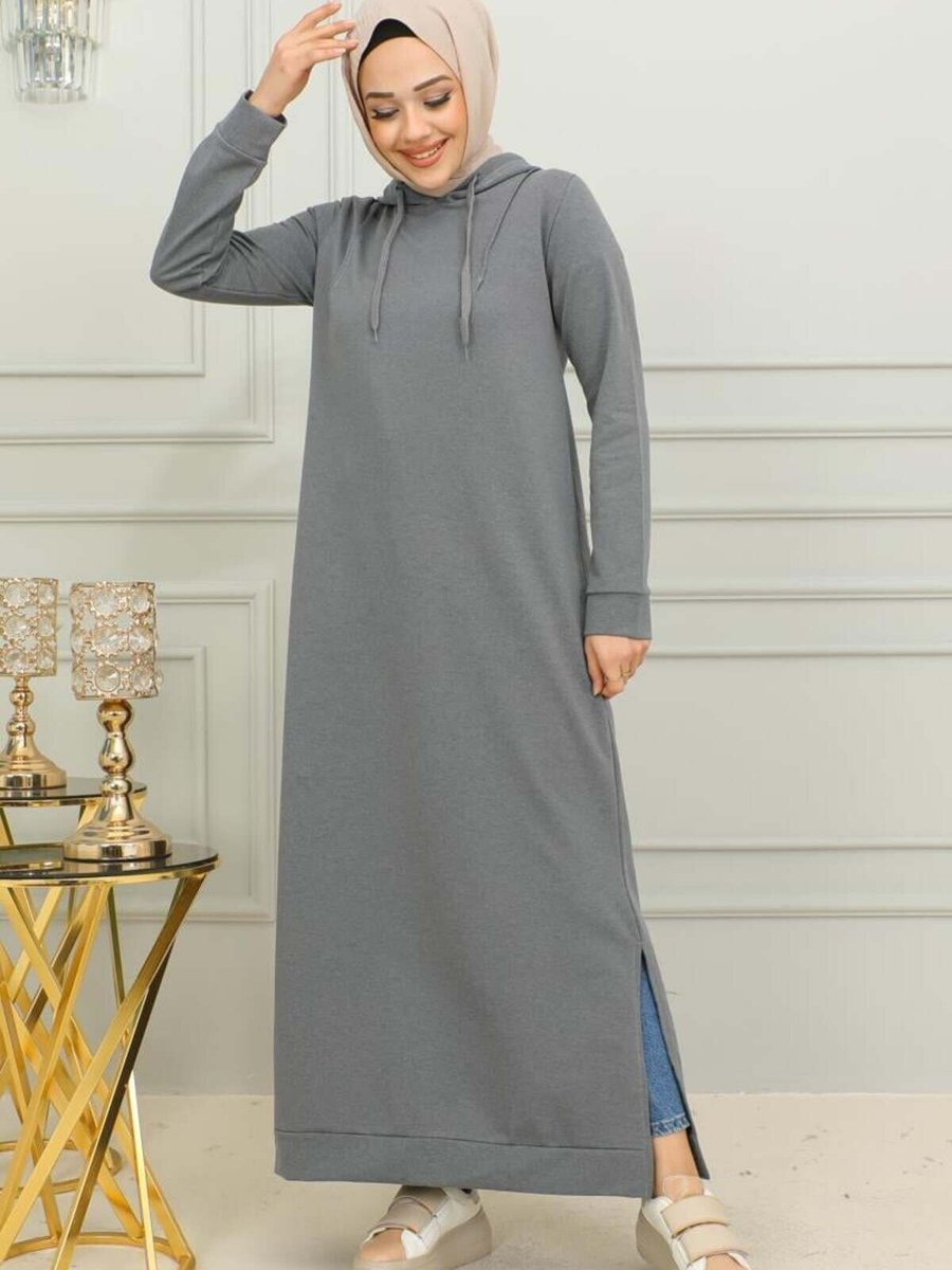 Mec Fashion Gri Yırtmaçlı Spor Elbise