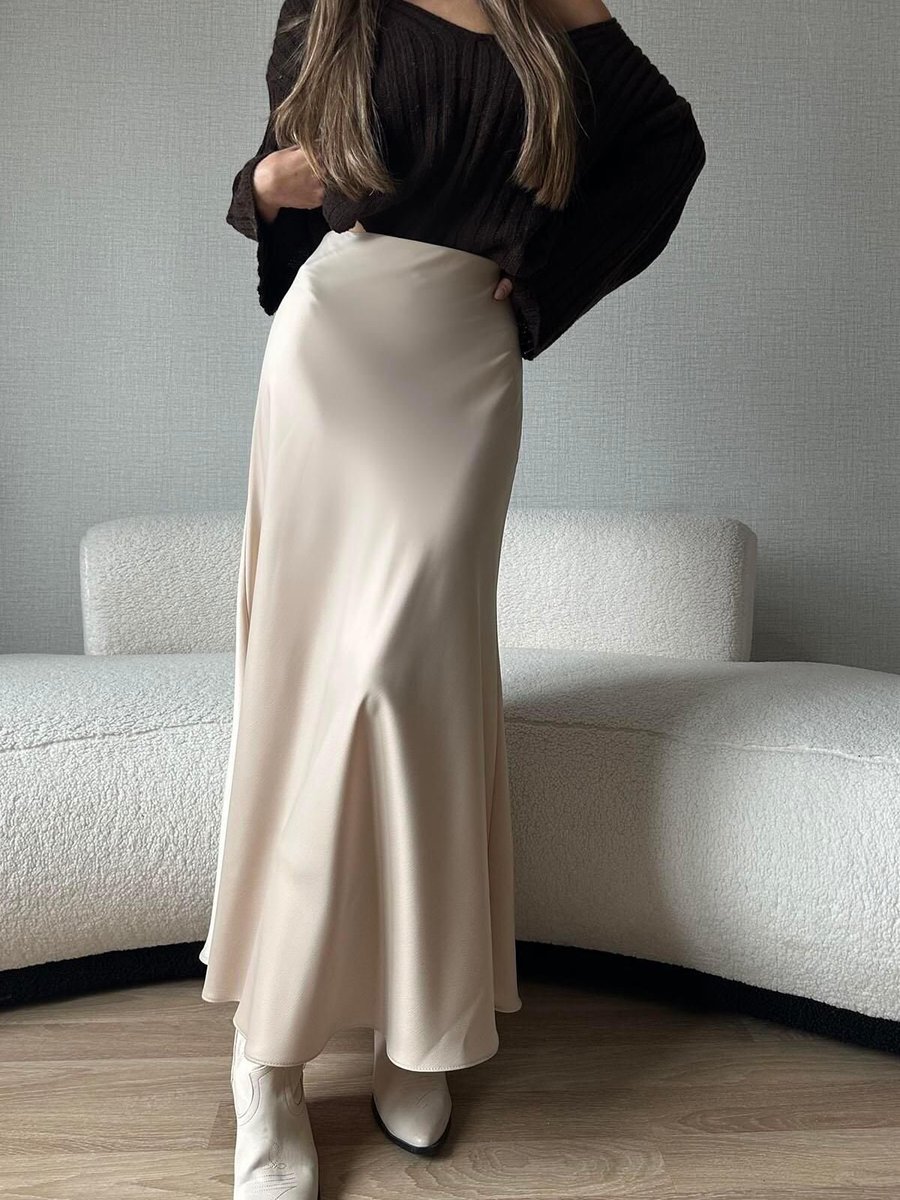 Moda cameo Taş Uzun Saten İhracat Etek