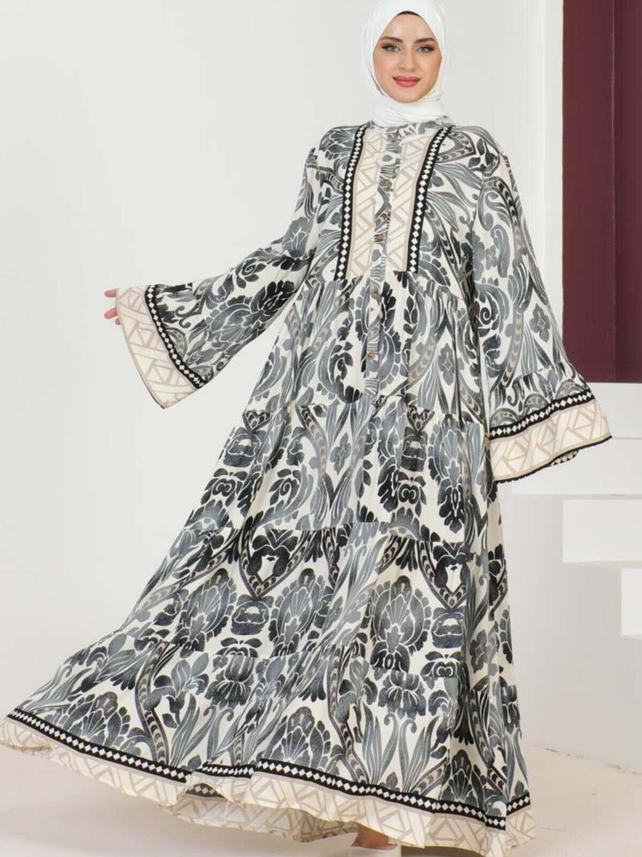 Mec Fashion Siyah Hale Viskon Elbise