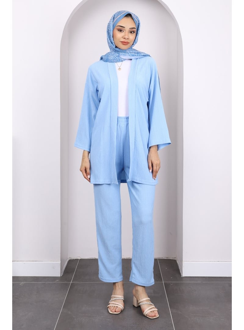 İmaj Butik Mavi Bürümcük Kimono Pantolon Takım