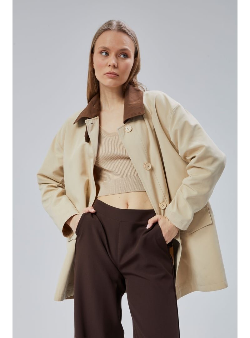 Bolivente Oversize Casual Midi Trençkot Vizon