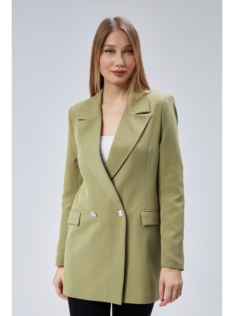 Bolivente Oversize Dokuma Blazer Ceket Açık Haki