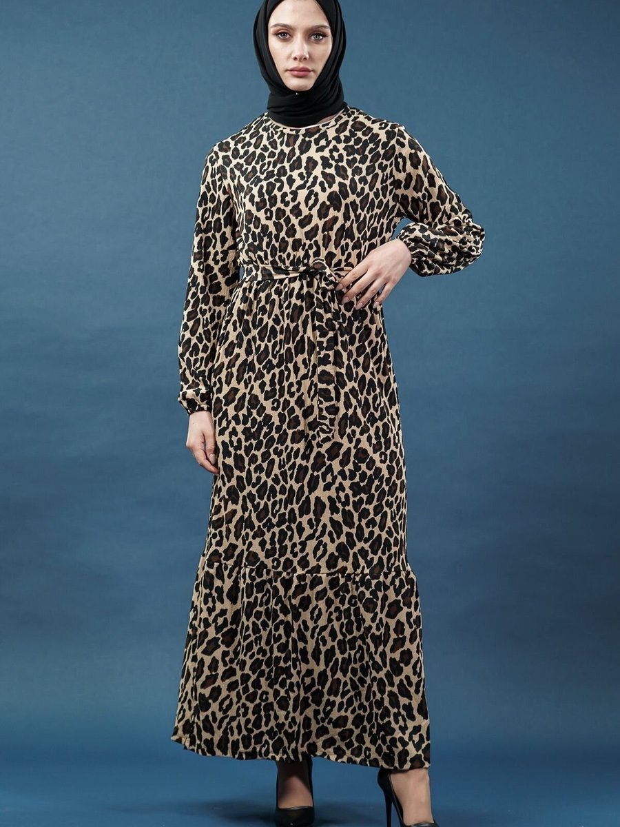 Mec Fashion Leopar Kuşaklı Desenli Elbise