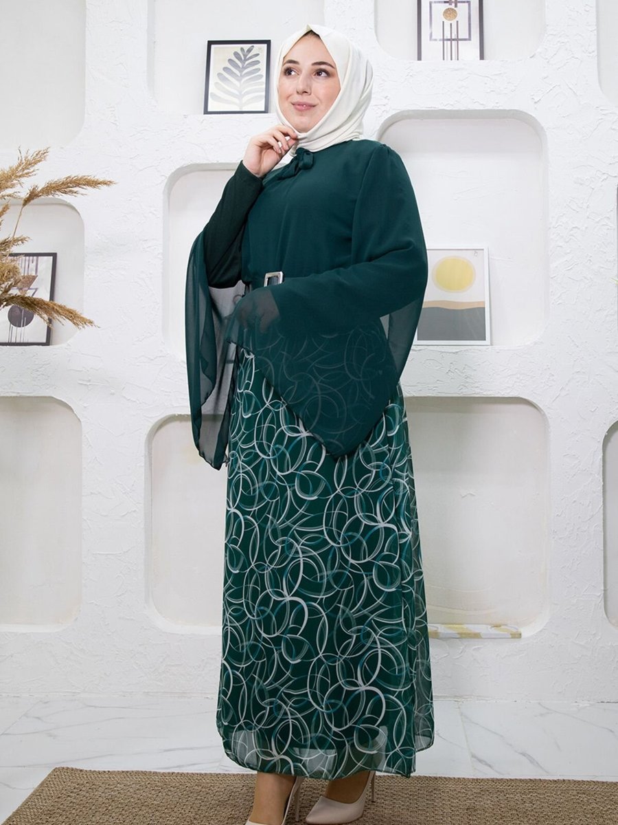 Mec Fashion Yeşil Eteği Desenli Elbise