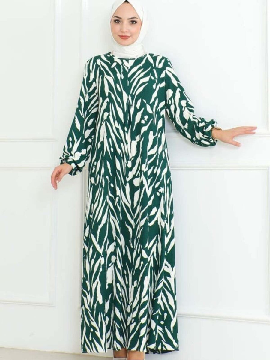 Mec Fashion Yeşil Zebra Desen Elbise