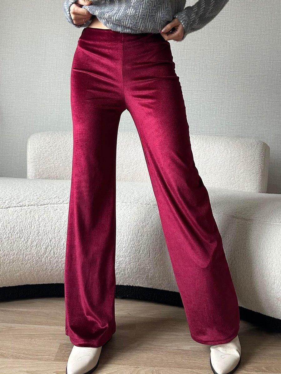 Moda cameo Fuşya Kadife Palazzo Pantolon