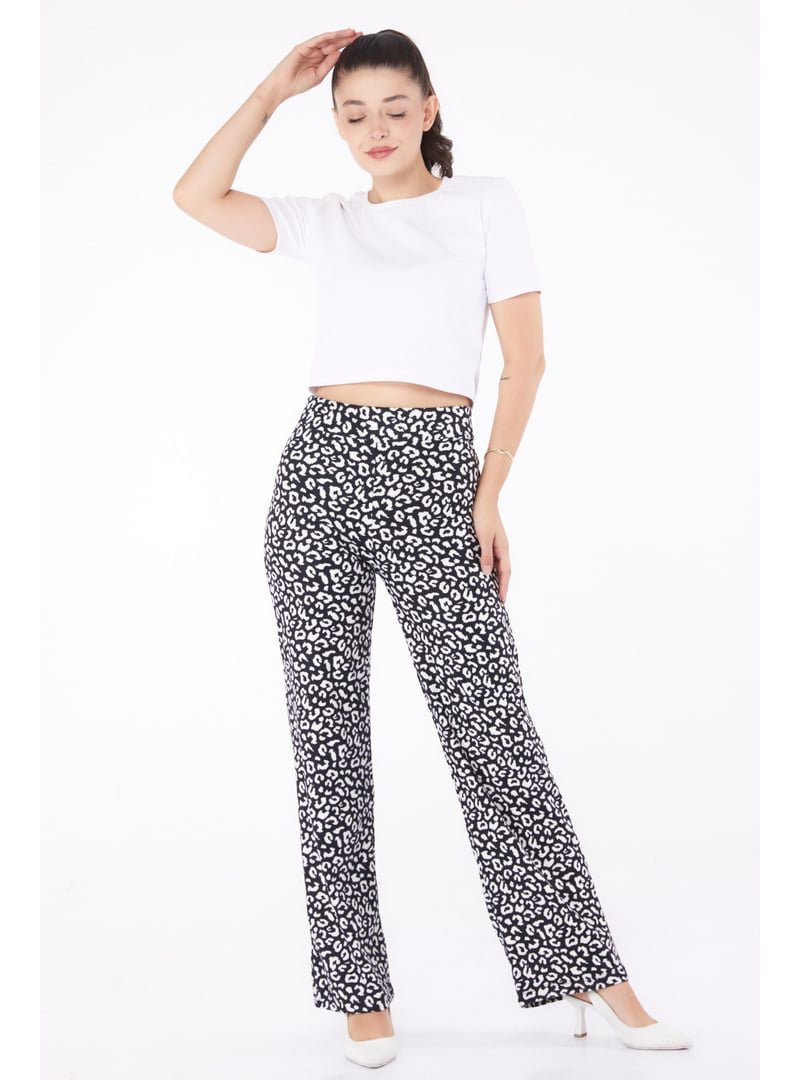 Tofisa Sıyah Leopar Desenli Pantolon Siyah