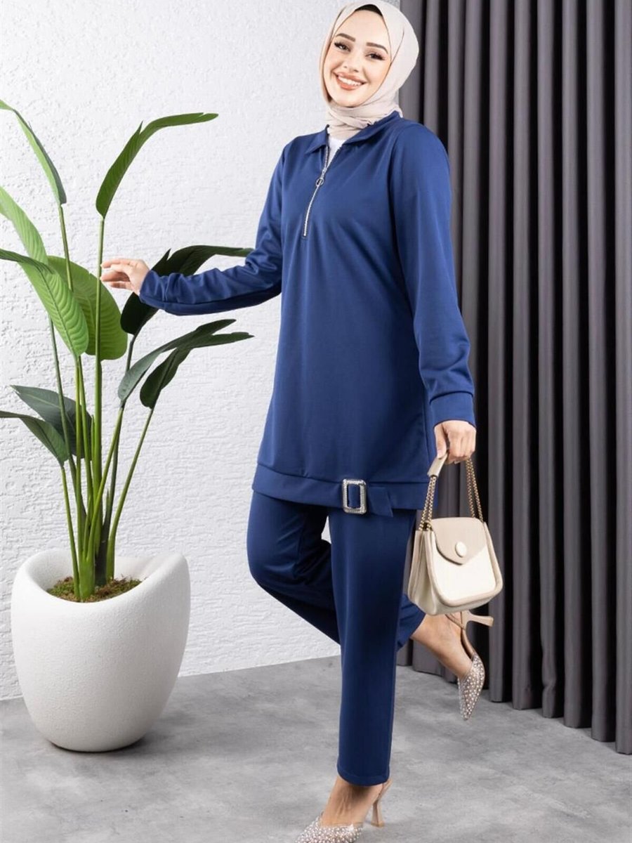 Mec Fashion İndigo Yarım Fermuarlı Spor İkili Takım
