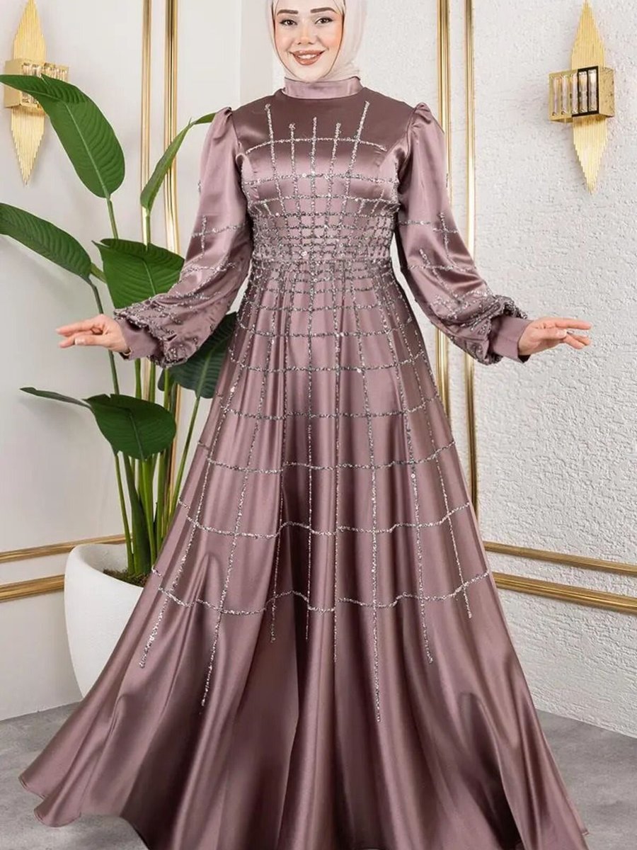 Mec Fashion Bakır Kafes Model Saten Abiye Elbise