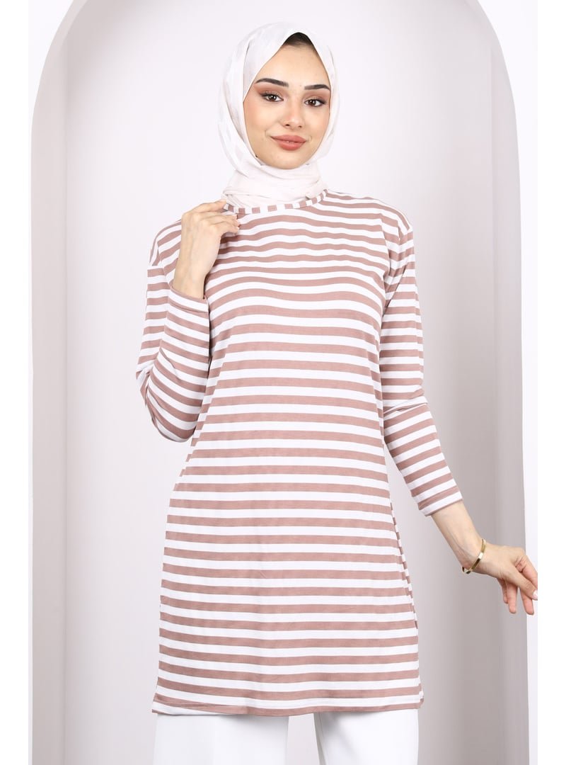 İmaj Butik Vizon Çizgili Uzun Kol Tunik