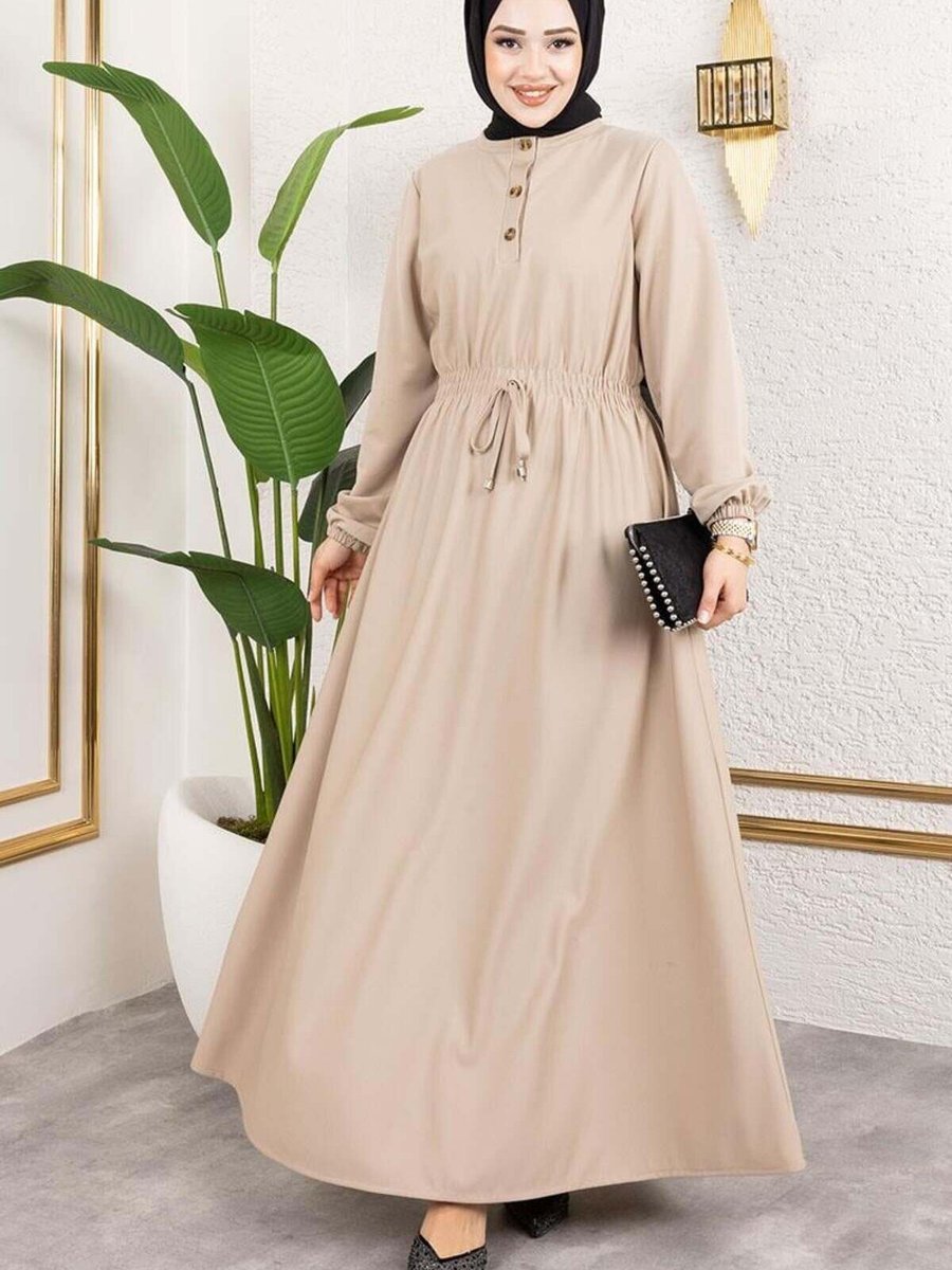 Mec Fashion Bej Büzgülü Elbise