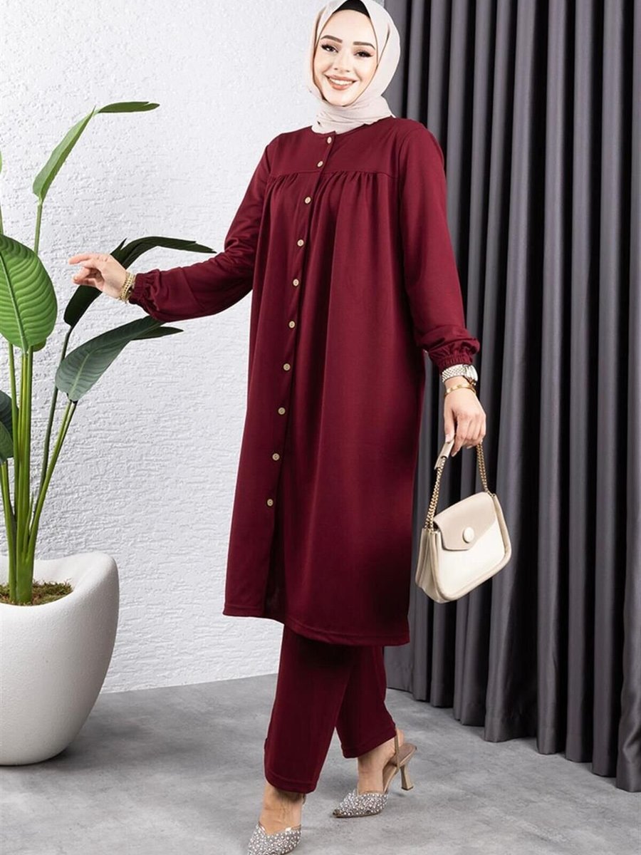 Mec Fashion Bordo Büzgülü İkili Takım