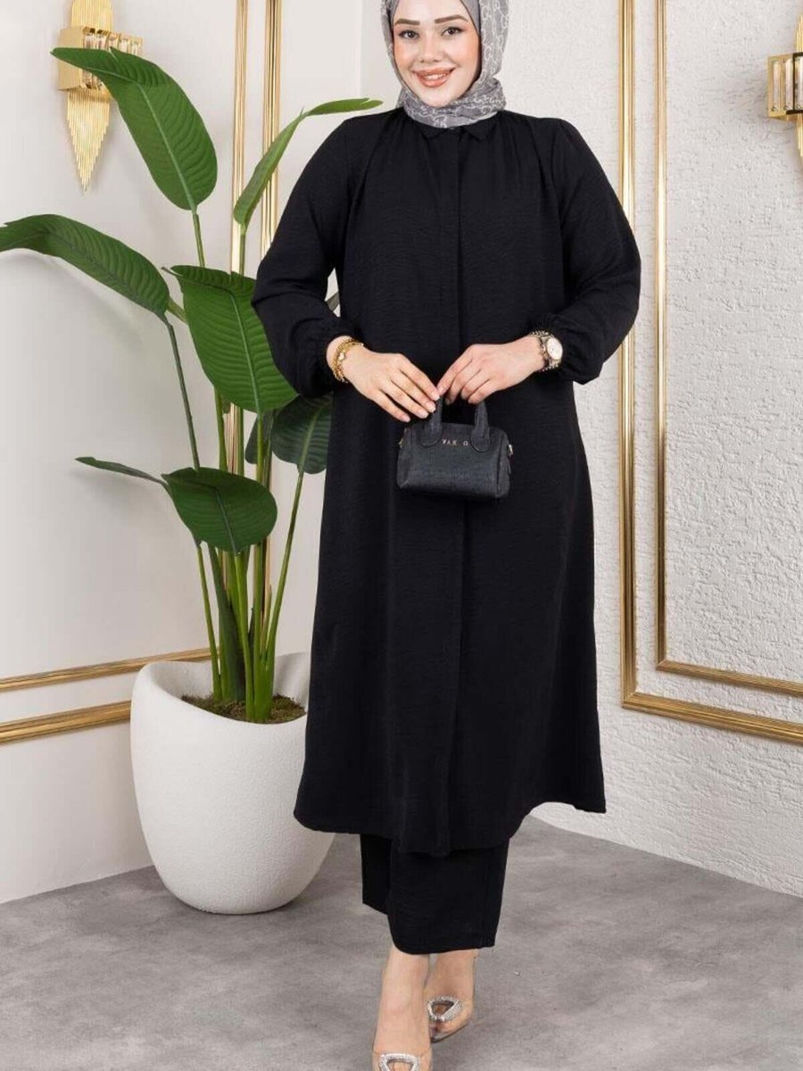 Mec Fashion Siyah Uzun Tunikli Aerobin İkili Takım