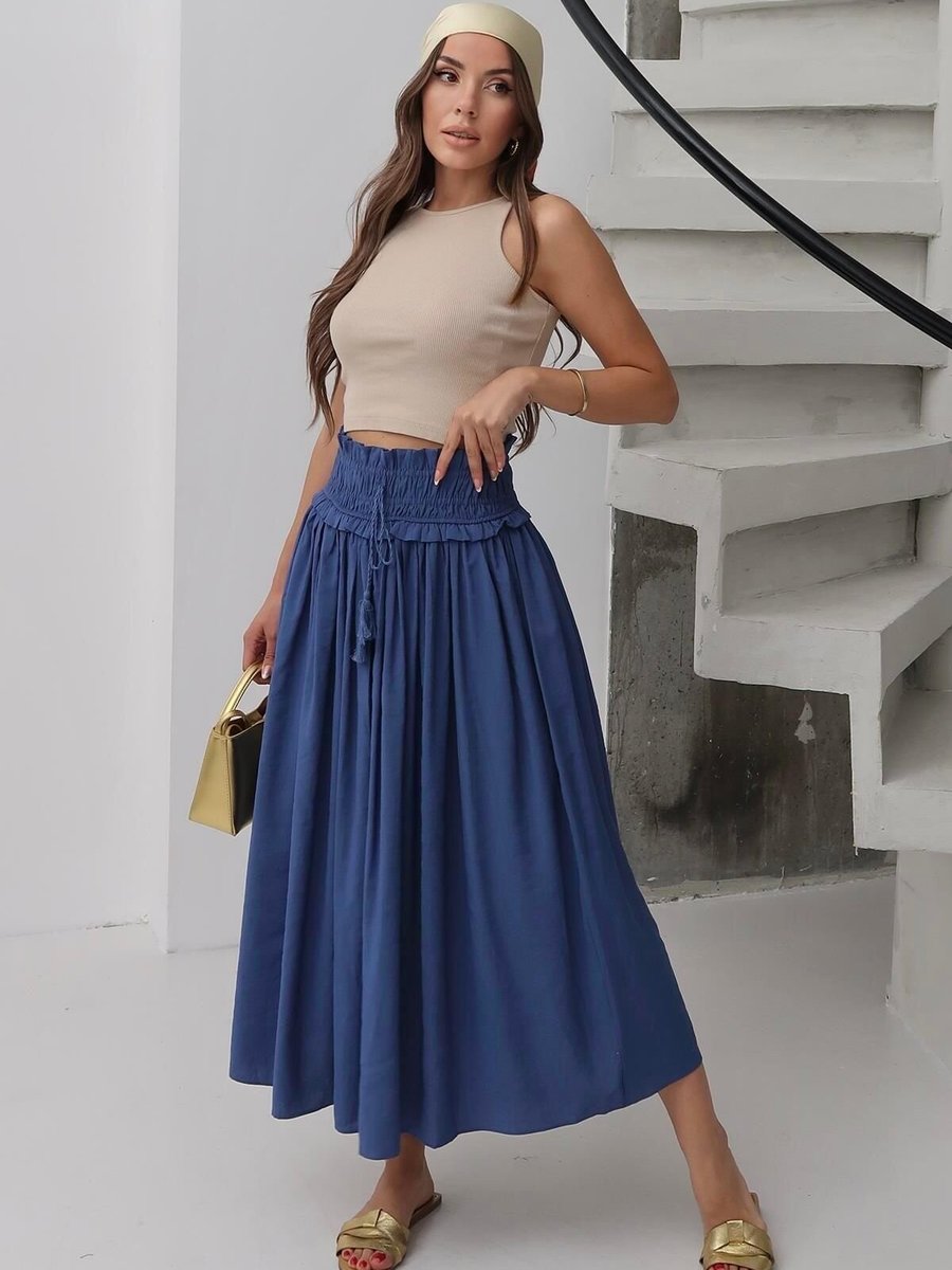 Moda cameo Mavi Uzun Modal Kumaş Etek