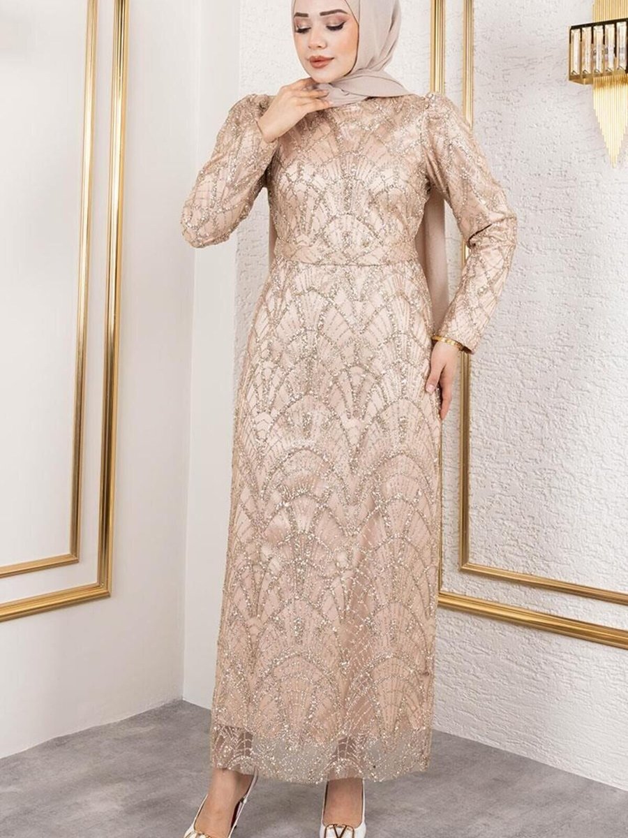 Mec Fashion Vizon Afilli Simli Kalem Abiye Elbise