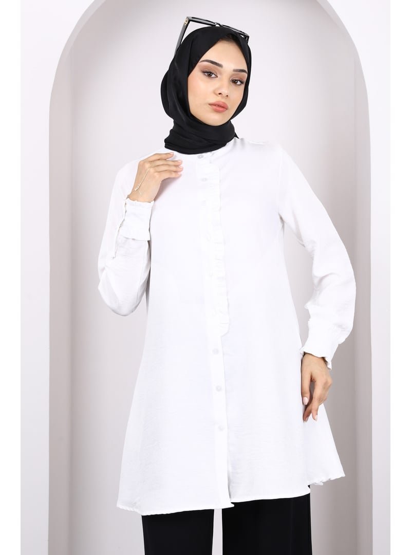İmaj Butik Ekru Düğmeli Fırfır Detaylı Tunik