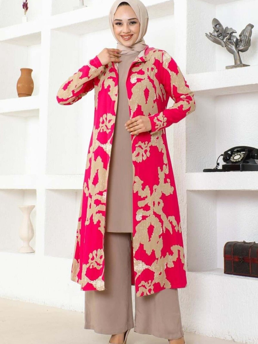 Mec Fashion Kırmızı Desenli Üçlü Takım