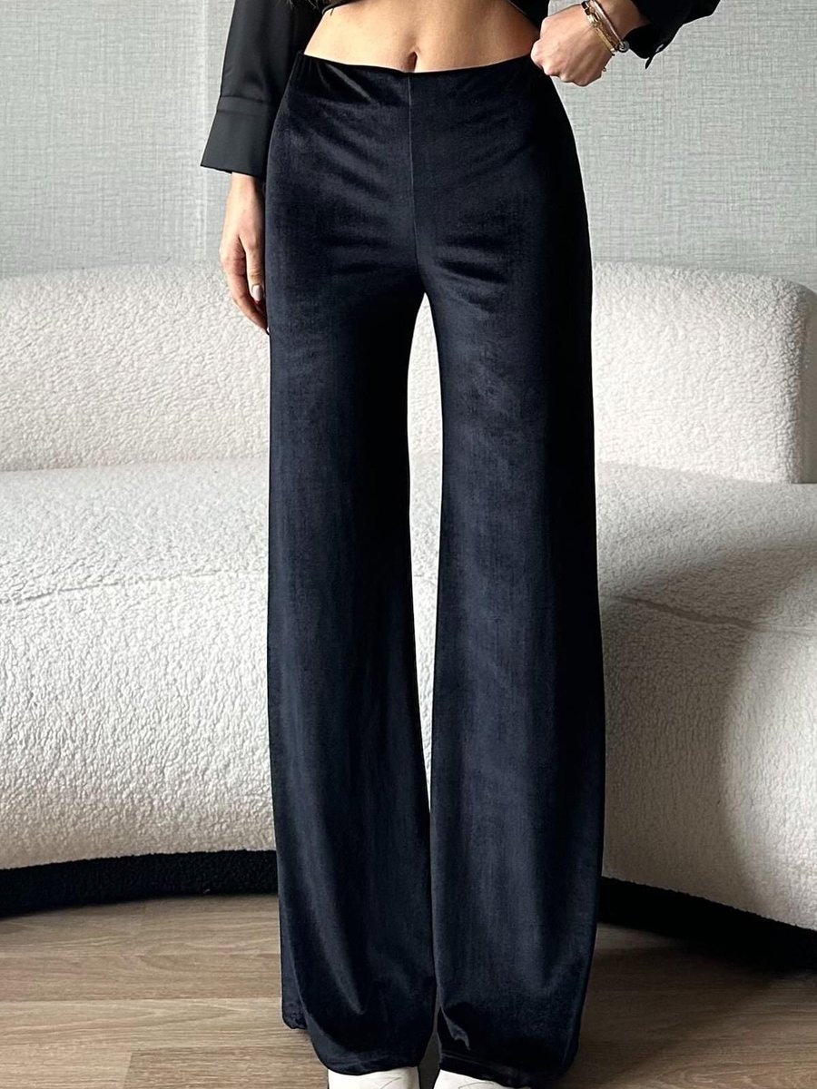 Moda cameo Siyah Kadife Palazzo Pantolon