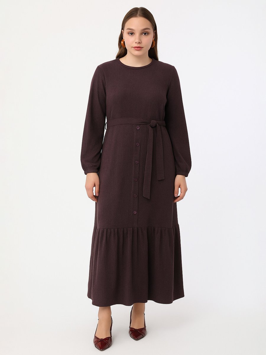 Moda Gazel Mürdüm Elbise