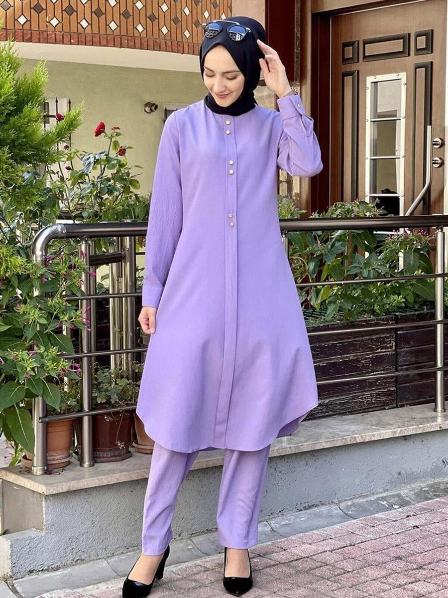 Mec Fashion Lila Düğmeli İkili Takım